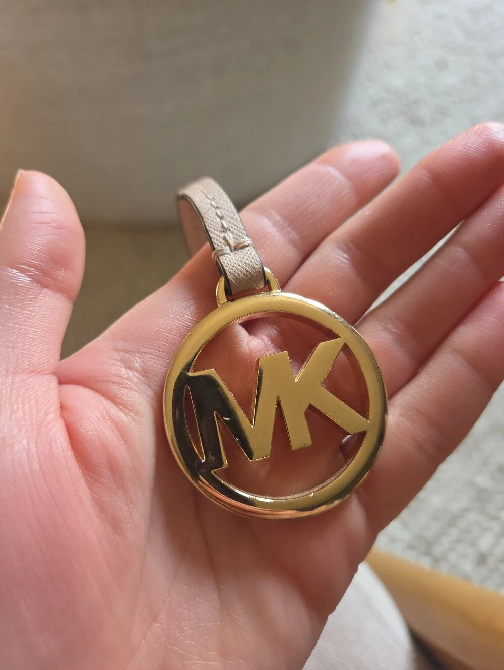 Michael Kors Light Pink Saffiano Leather Gold Tone MK Circle Logo Bag Charm